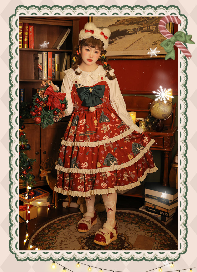 Yingtang - Plus Size Lolita Dress Set Christmas Winter Two-piece