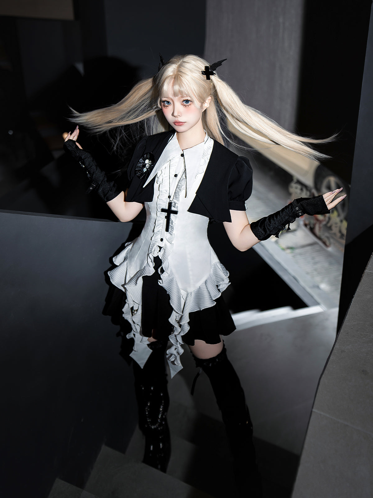 Designer's Gift - Shard Gem - Gothic Lolita Skirt Set with Sleeveless Shirt & Short Jacket