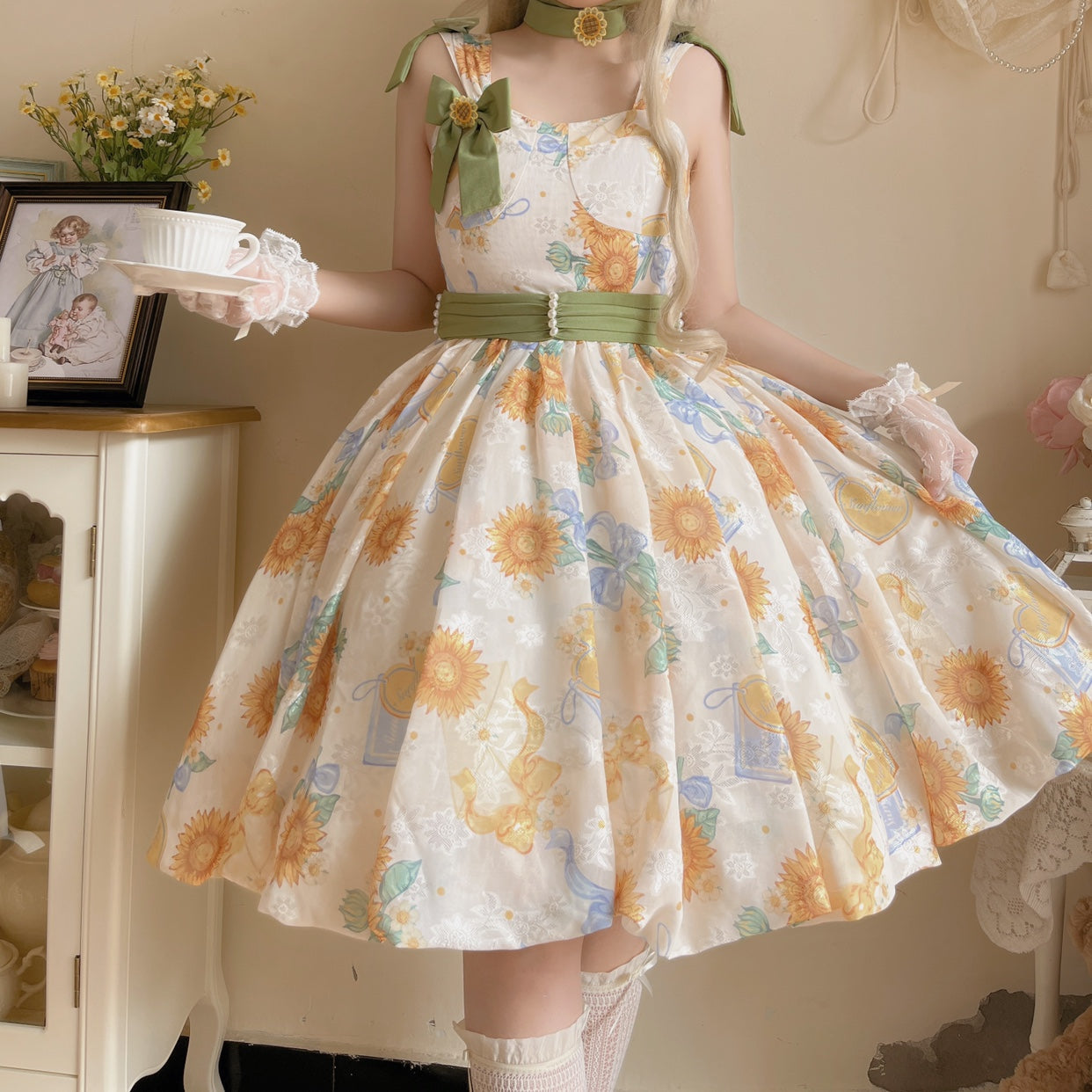 Akiyama Future Studio - Sunflower Print Lolita JSK Dress in Breathable Light Fabric