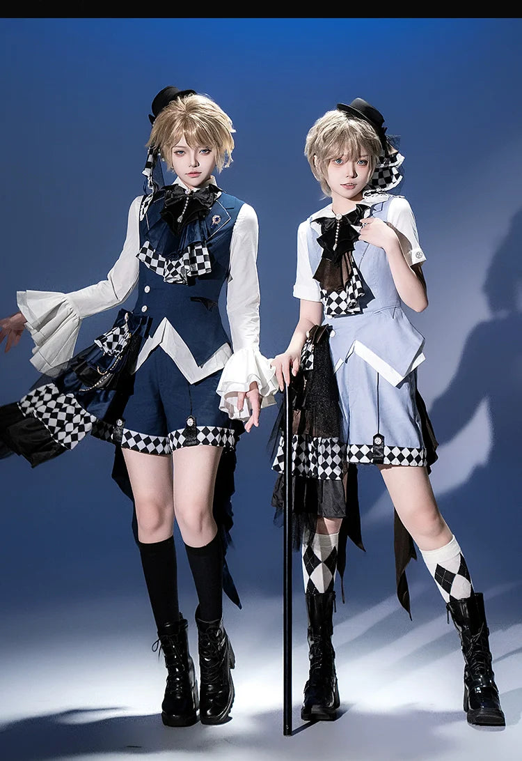 Forest Fluorescent Carps - The Judge's Game - Dark Blue Ouji Lolita Tailored Vest, Shorts Outfit