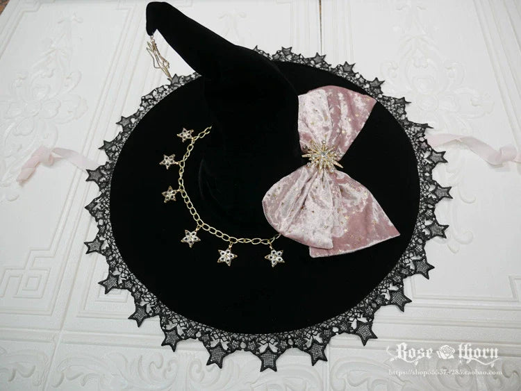 Rose Thorn - Polar Night Sky - Halloween Gorgeous Gilding Lolita Witch Hat