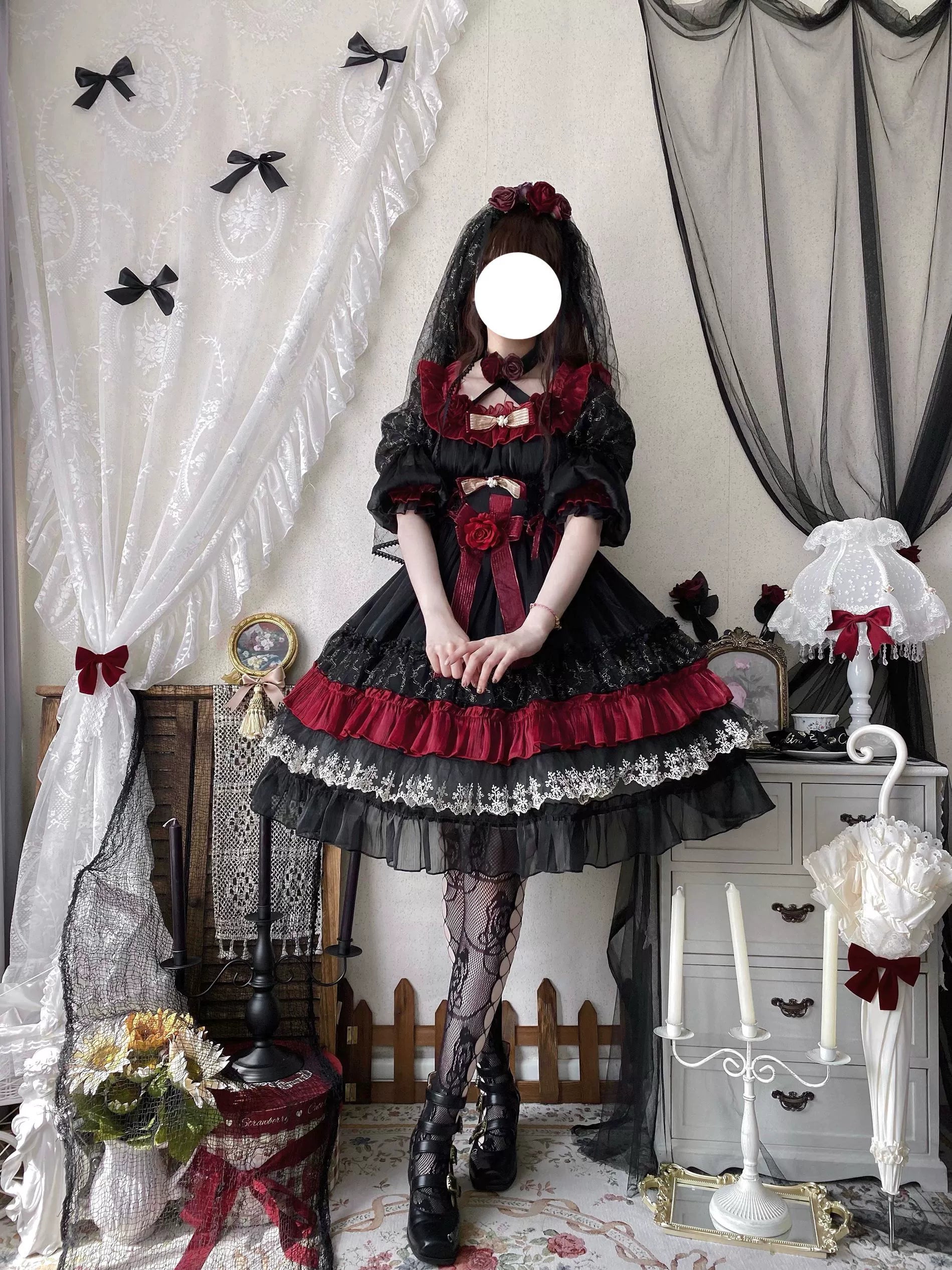 Uncle's Workshop - Night of Berea - Gothic Lolita OP Black and Red Lolita Dress