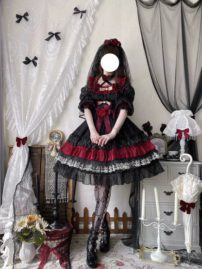 Uncle's Workshop - Night of Berea - Gothic Lolita OP Black and Red Lolita Dress