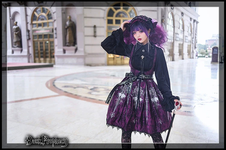 DuskProphecy - Coccyx - Elegant Lolita Dress High Waist Fishbone Print JSK Set