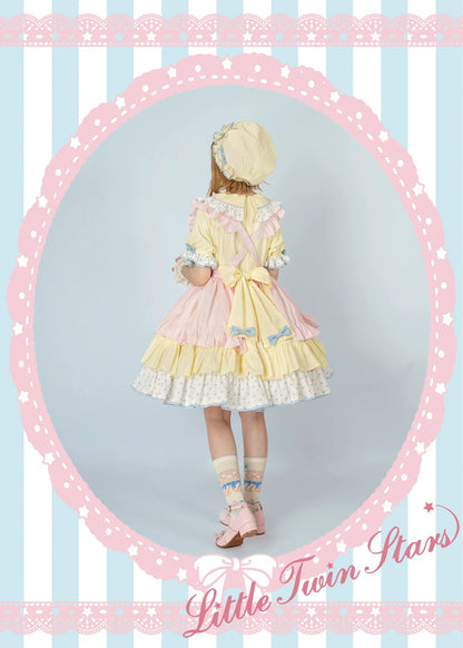 Vcastle - Sweet Lolita OP Dress Splicing Sleeve Apron Dot Print Dress