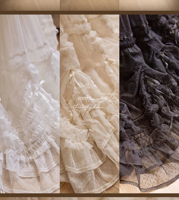 ThinkFly - Pleated Heart - Elegant Lolita Petticoat with Dotted Gauze Hem