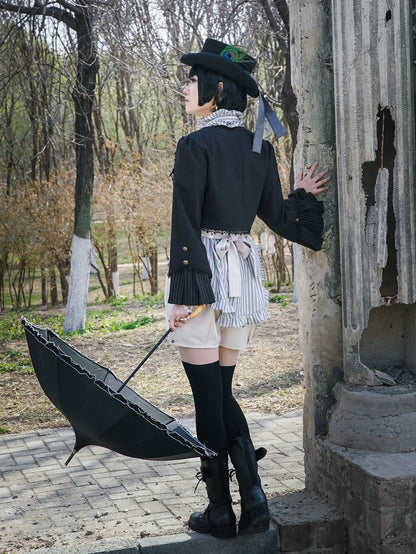 Mr. Yi's Steam Continent - Gothic Lolita Cardigan Long Sleeve Black Short Jacket