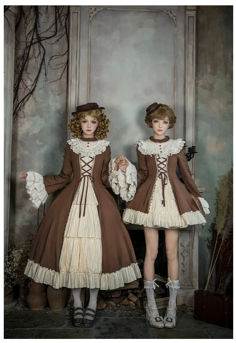 With PUJI - Walnut Box - Classic Lolita OP Dress Suit, Flared Sleeve