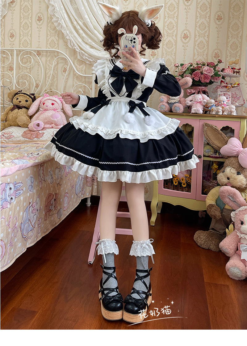 Hua Nai Cat - Sweet Cotton Lolita Socks Mid-Calf Socks with Lace and Bow