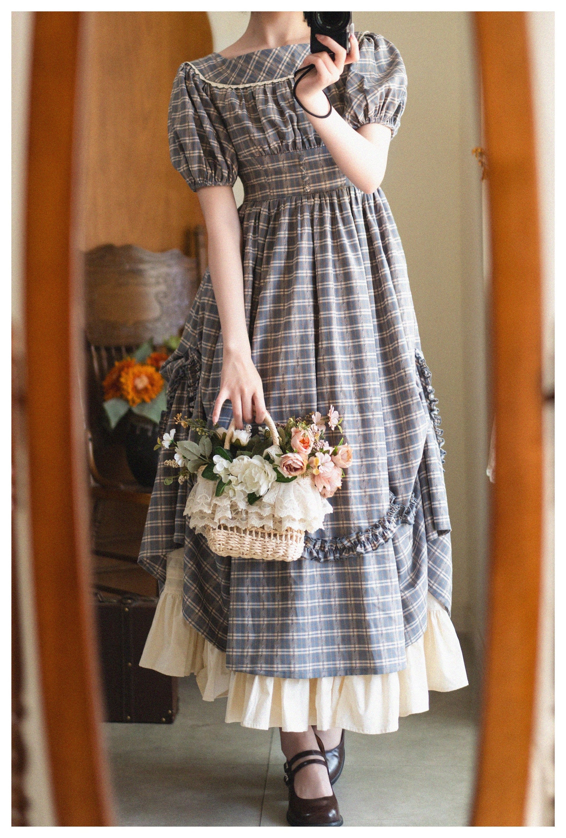 Forest Wardrobe - Forest Picnic - Classic Lolita OP Dress with Off-Shoulder and Lifting Hem
