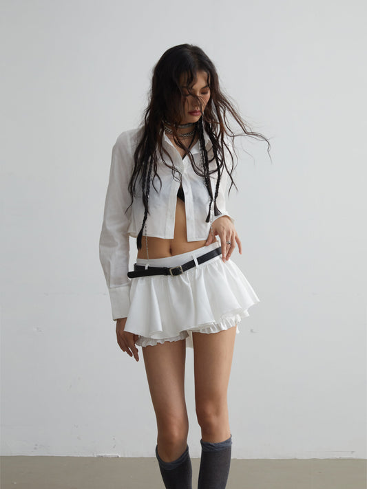 Belt Decoration Ruffled Mini Skirt