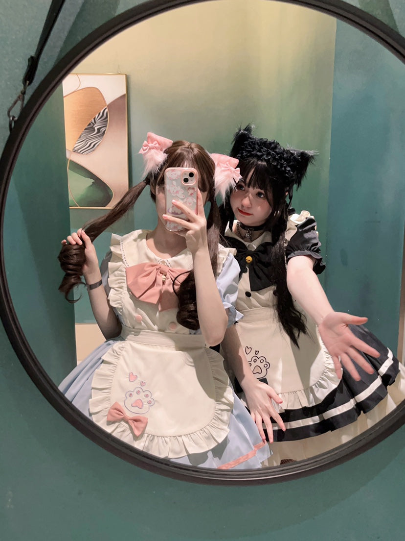 Qianmu - Cat Cafe - Maid Lolita OP dress with Detachable Bow and Apron