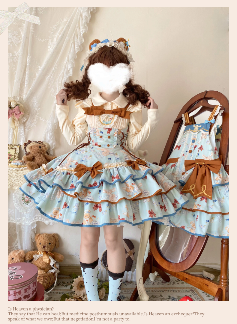 Cheese Mee Mee - Seaside Tea Party - Sweet Lolita Dress Cute Print JSK and Cape