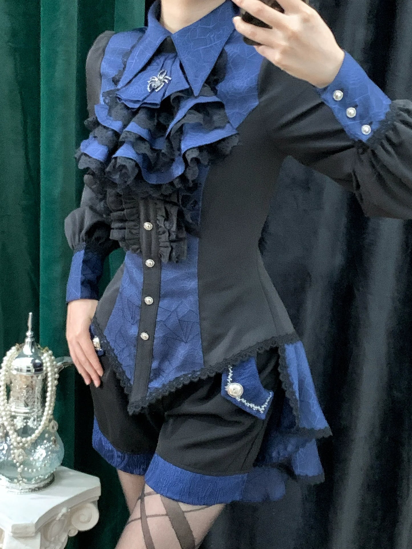 Little Dipper - Cold Rice - Ouji Lolita Shirt With Spiderweb Pattern in Several Versions