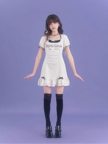 Strap halter neck short sleeve dress【s0000007842】