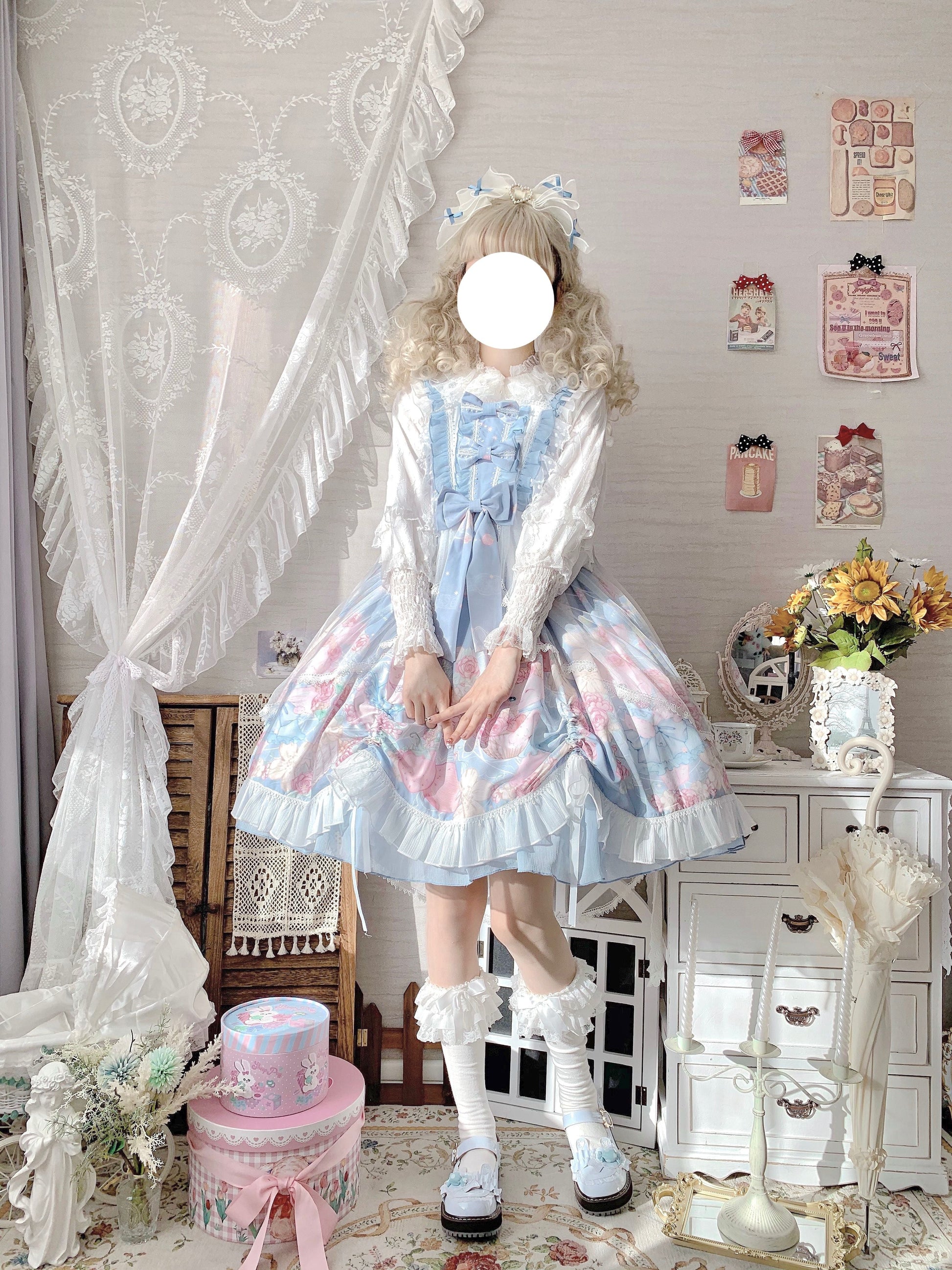 Sugar Girl - Sweet Lolita Summer JSK Dress, Wreath Bunny Printed