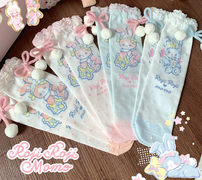 Roji Roji - Kawaii Lolita Mid-Calf Socks, Rabbit Print