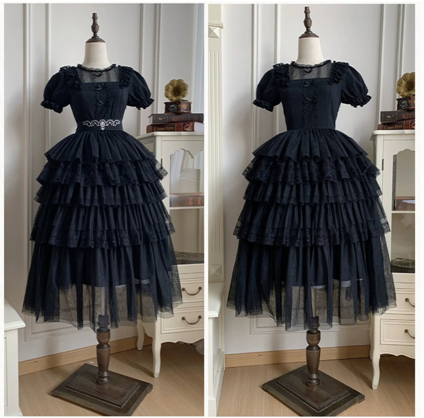 With PUJI - Ivory Tower Enhance - Elegant Lolita JSK Dress Tiered Drawstring OP