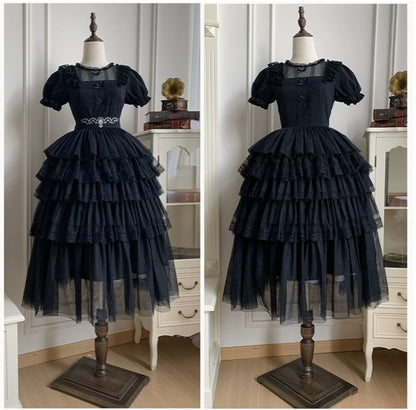 With PUJI - Ivory Tower Enhance - Elegant Lolita JSK Dress Tiered Drawstring OP
