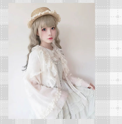 Time Memory - Xianbei - Sweet Lolita Chiffon Lantern Sleeve Cardigan with Bow