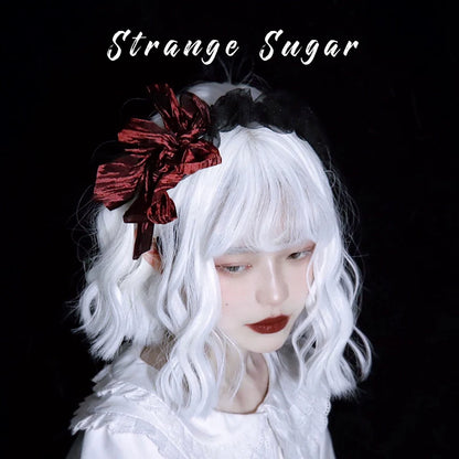 Strange Sugar - Gothic Lolita KC Black Wine Red Ruffled Bow Hair Accessories