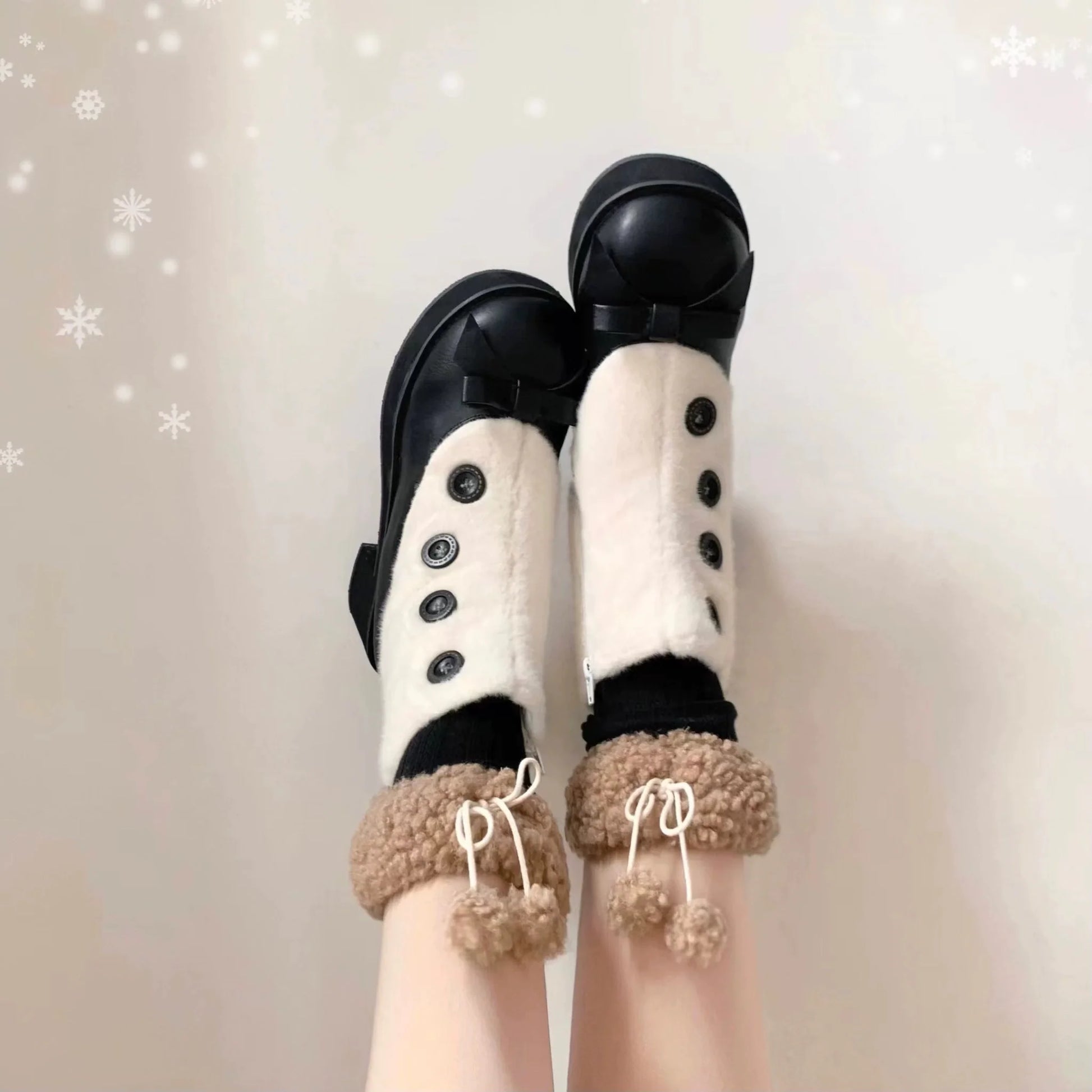 Dolly Doll - Winter Lolita Boots Fur Mary Jane Lolita Low Heel Shoes