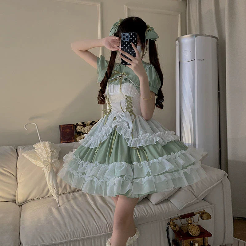 Daydream Whisper - Toting Basil - Plus Size Wedding Lolita Dress Green Bridal JSK