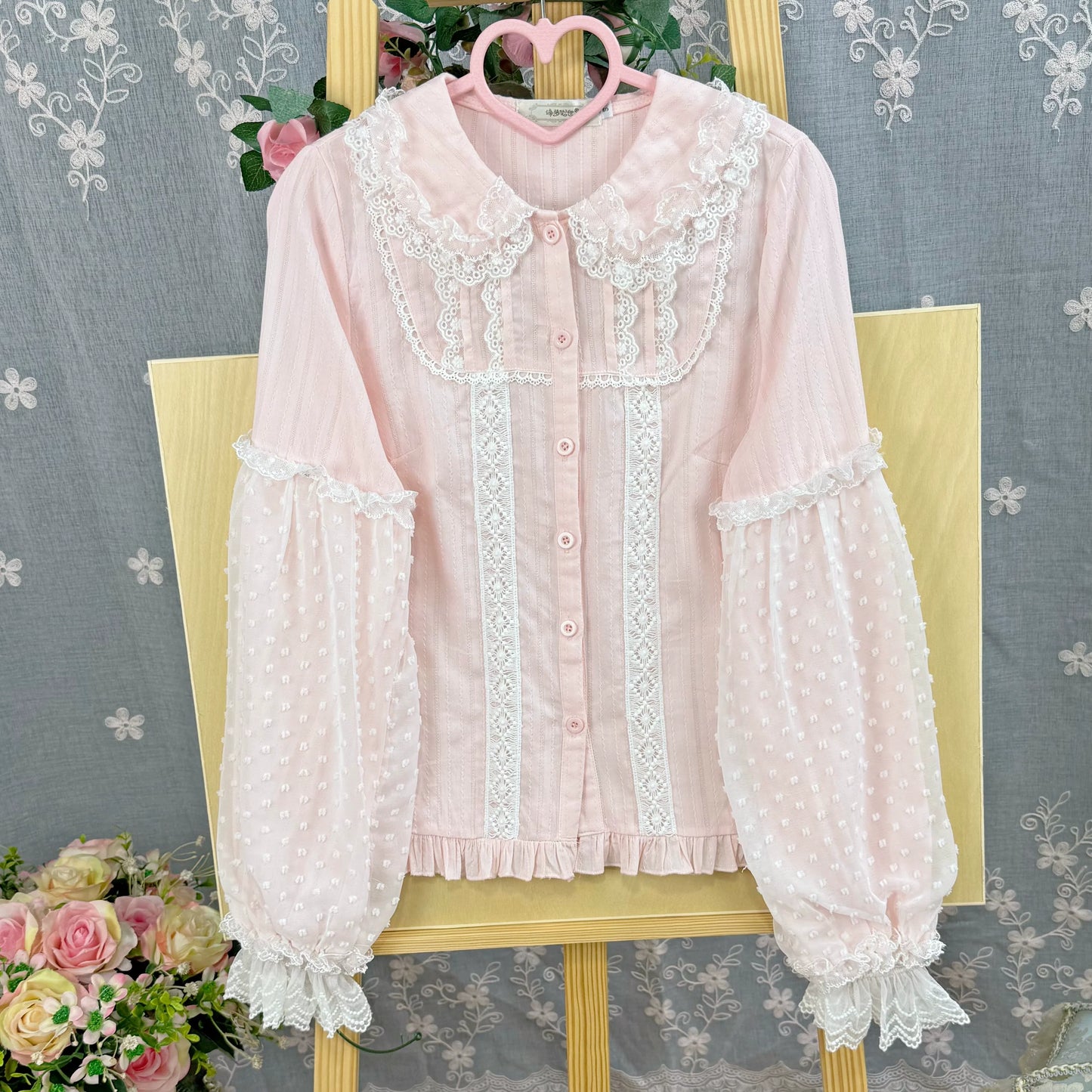 DMFS Lolita - Spiral Candy - Sweet Lolita Long Sleeve Cotton Shirt, Lace Accents