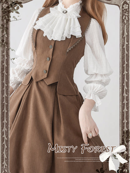 Forest Wardrobe - Misty Forest - Elegant Vintage Fishbone Lolita Long Skirt & Vest