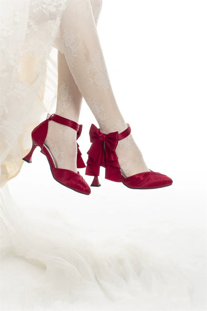 MR.Qiutian - Coronation - Elegant Lolita Shoes Satin Heels With Rose Buckle & Bow Clip