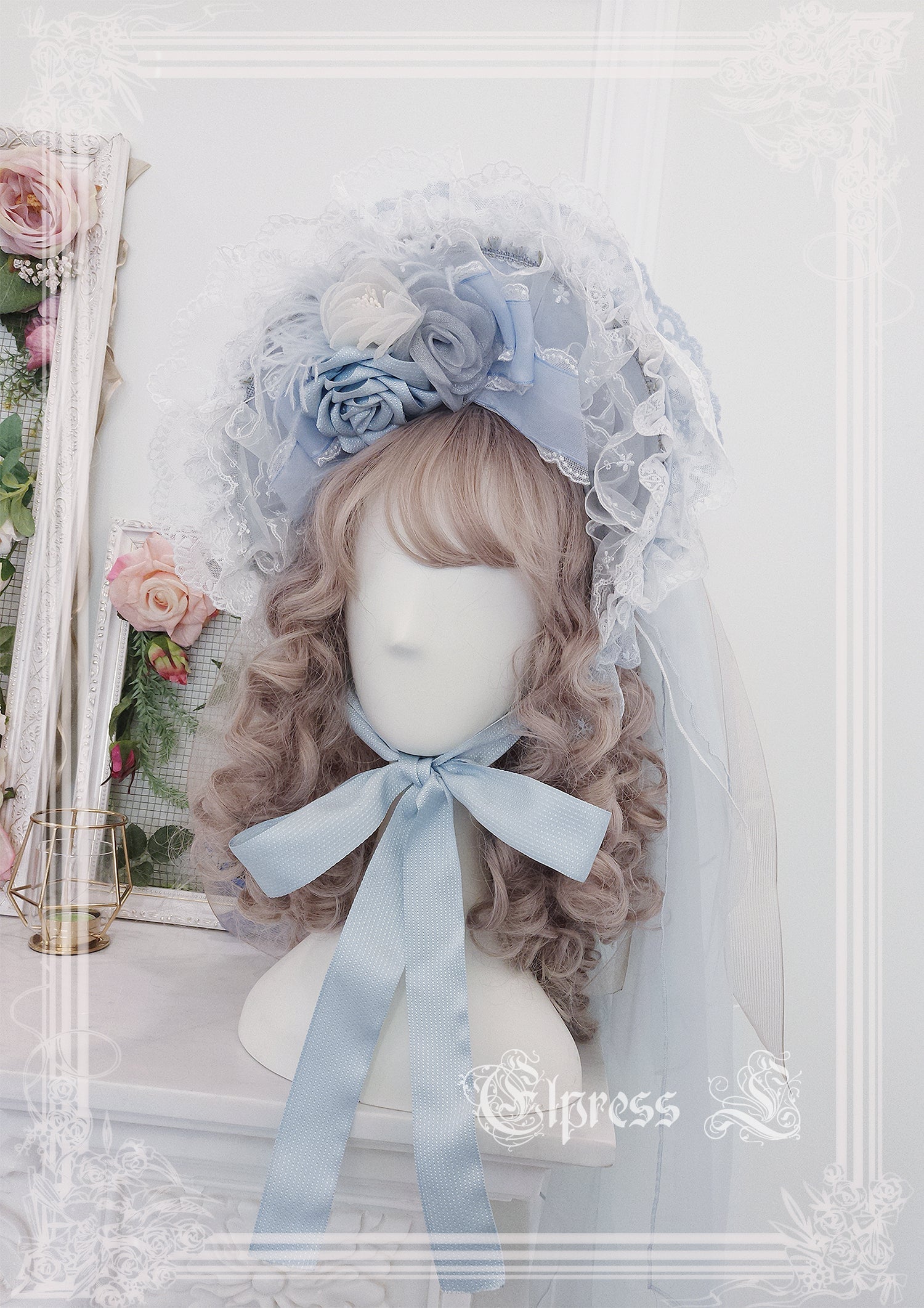 Elpress L - Christmas Flower Hairpins Lolita Mesh Veil KC Bonnet