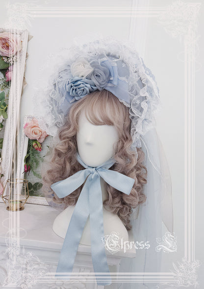 Elpress L - Christmas Flower Hairpins Lolita Mesh Veil KC Bonnet