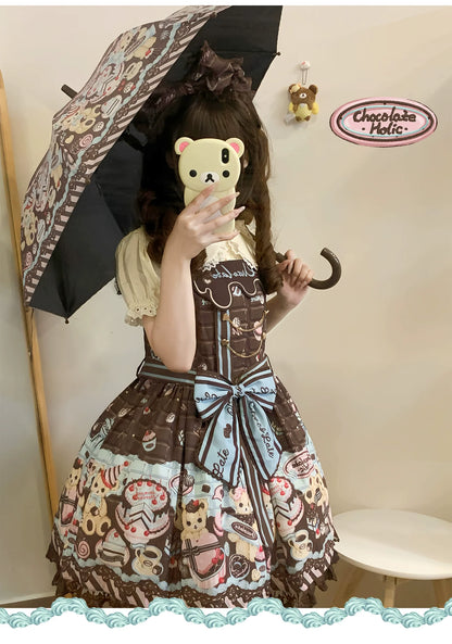 Sweet Dream Sheep - Chocolate Bear - Sweet Lolita Salopette High Waist Dress