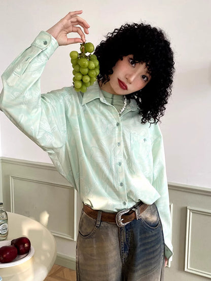 Butterfly print loose long sleeve shirt【s0000006553】