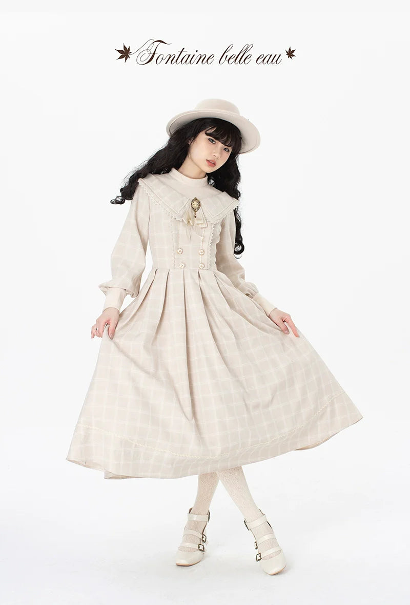 ZeeYe - Maple Dan Bai Lu - Classic Lolita Plaid Dress Long Sleeved OP