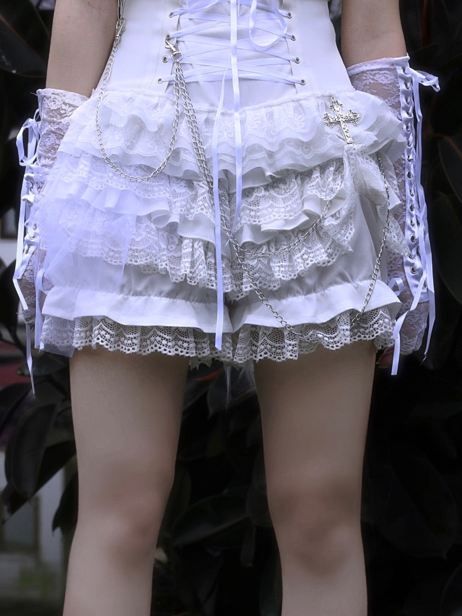 Blood Supply - Gothic Punk Lolita ShortsTiered Lace Pantskirt