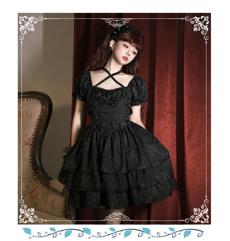 Eieyomi - Thorn Rose - Gothic Lolita Three-layer Ruffle Black OP