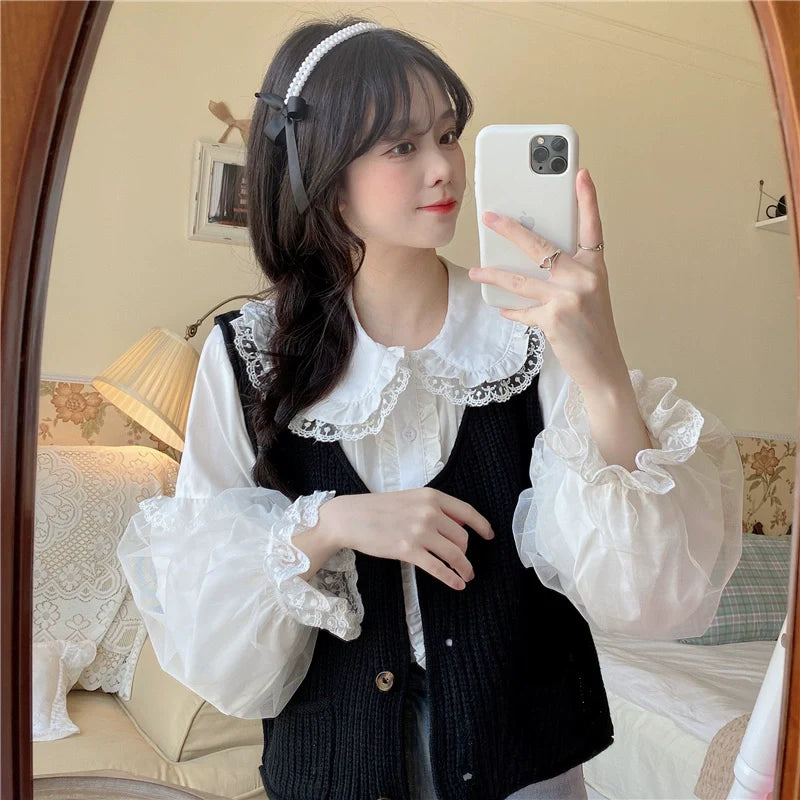 Sugar Girl - Sweet Lolita Shirt White Doll Collar Shirt