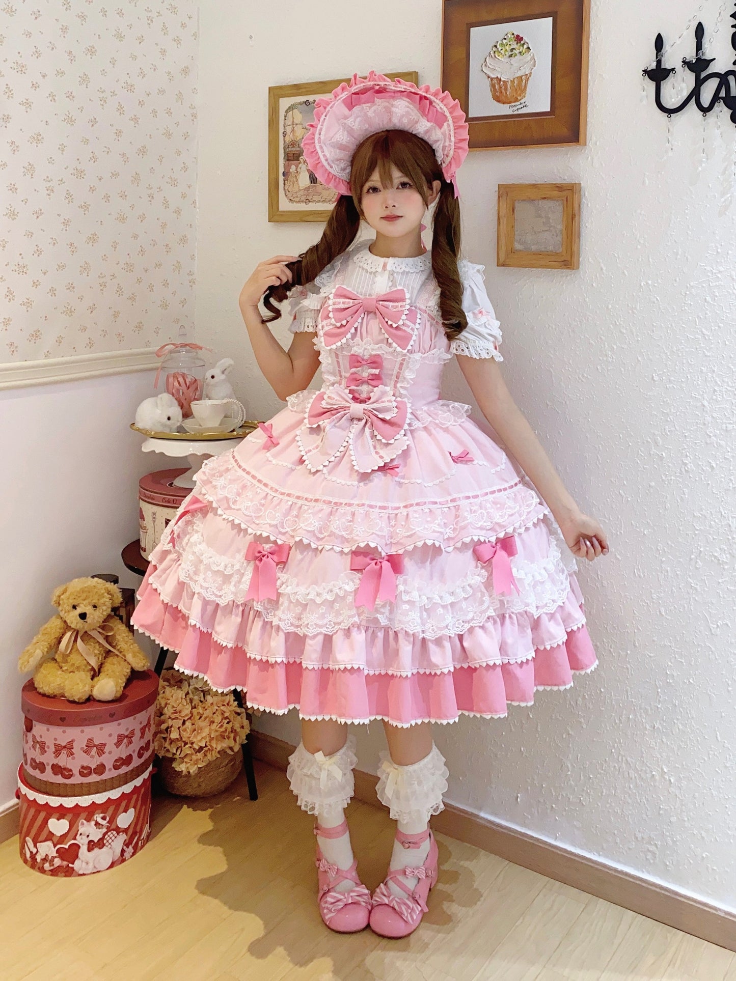 Sugar Girl - Fondant Cake - Summer Sweet Lolita JSK Dress, Tiered Ruffles and Bows