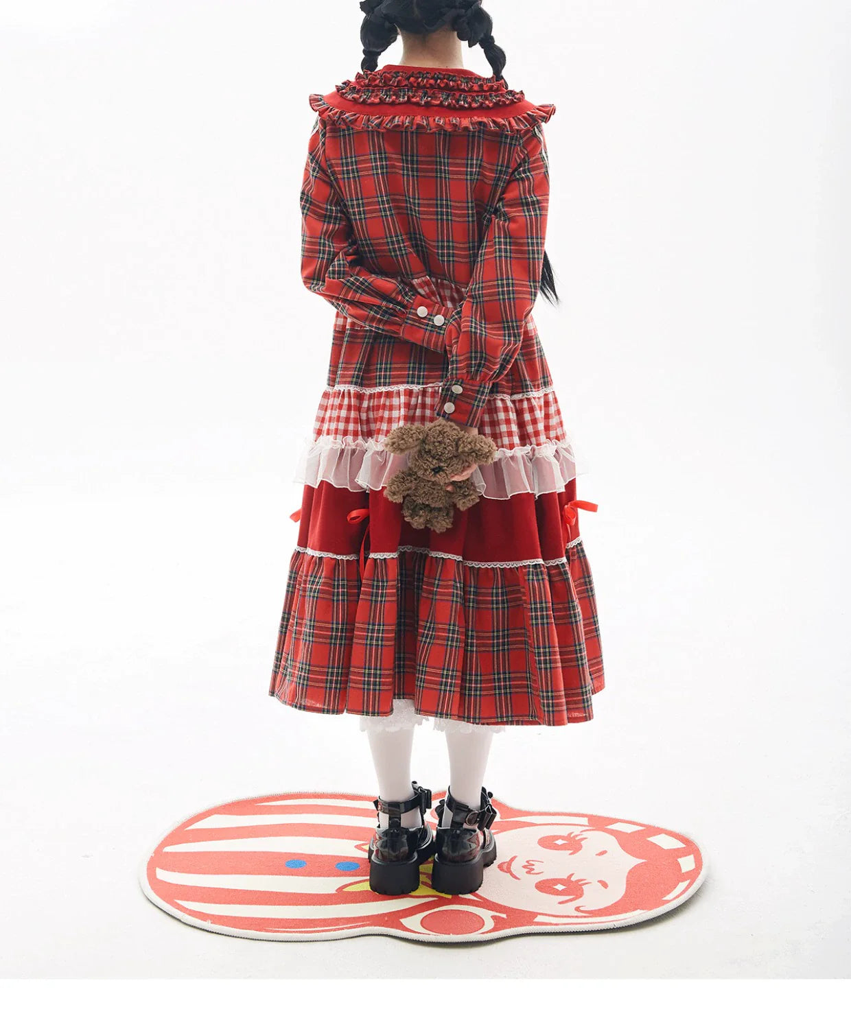 Soso Meme Club - Vintage Lolita OP Dress Red Lolita Plaid Dress for Spring Summer