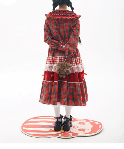 Soso Meme Club - Vintage Lolita OP Dress Red Lolita Plaid Dress for Spring Summer
