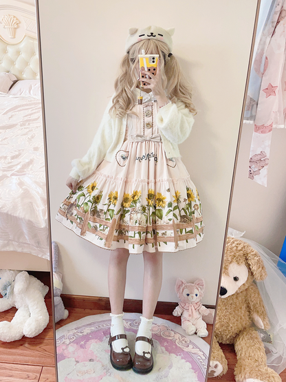 Polaris Lolita - Cat and Sunflower - Sweet Lolita JSK, Cat and Sunflower Print