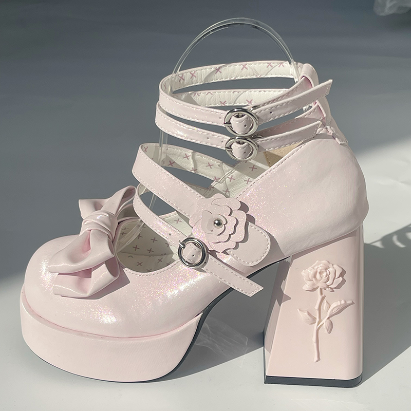Dreamland - 11 cm Sweet Lolita Shoes with High Platform & Rose Print Heel