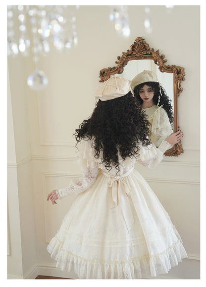 With PUJI - Floral Melody - Ivory Classic Lolita Long Sleeve OP Dress with Layered Bolero