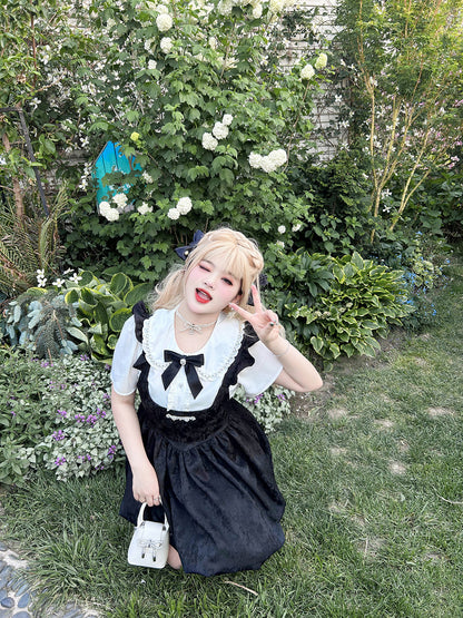 Yingtang - Plus Size Lolita Dress Set Short Sleeve Shirt