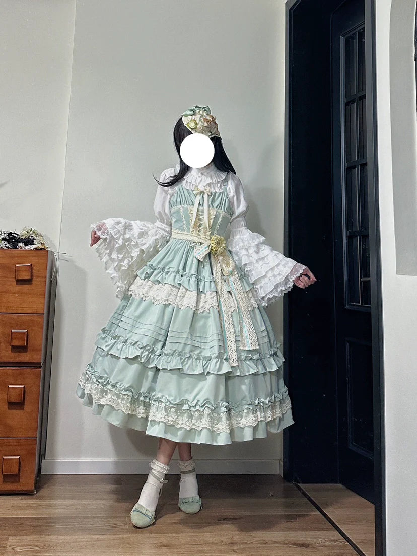 Qianmu - Lilianne - Elegant Lolita Ruffled Hem JSK Dress Multicolors