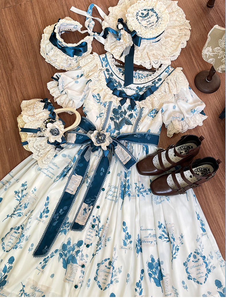 NanShengGe - Mulberry Poem - Country Lolita Printed Dress with Cardigan Set
