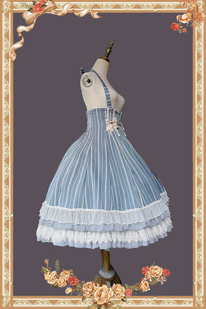 Infanta - Elegant Lolita Stripe High-waist Jumper Dress Set and Cape