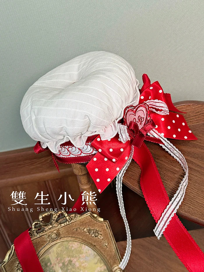 Shuang Sheng Xiao Xiong - Bite The Cake - Sweet Lolita Accessories, Red & White Polka Dots