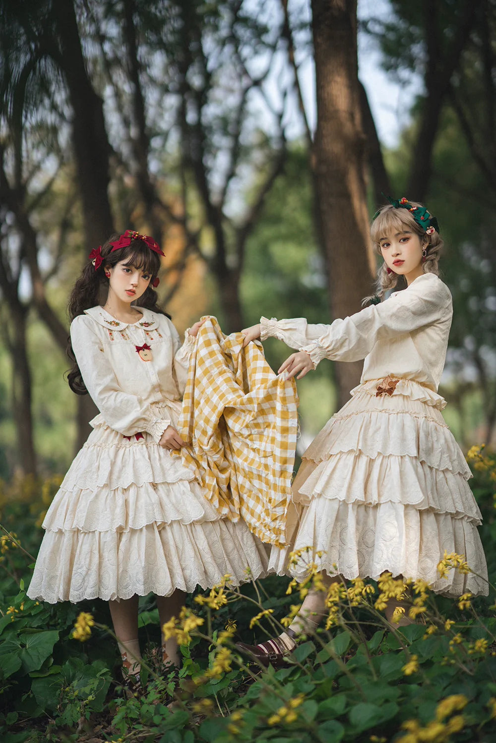 Miss Point - Chubby Fox in the Forest - Customized Lolita Skirt Embroidery Lace Cotton Lolita Skirt